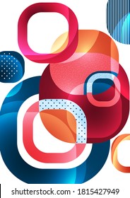 Overlapping round squares form a geometric abstract background composition. Design template for wallpaper, banner, background, card, illustration, landing page, cover, poster, flyer. Vector 