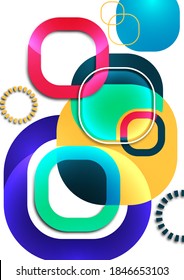 Los cuadrados redondos que se superponen forman una composición geométrica de fondo abstracto. Plantilla de diseño para papel pintado, banner, fondo, tarjeta, ilustración, página de inicio, portada, afiche, volante. Vector