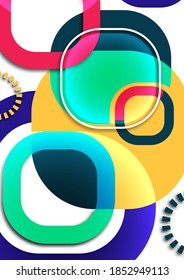 Overlapping round squares form a geometric abstract background composition. Design template for wallpaper, banner, background, card, illustration, landing page, cover, poster, flyer. Vector