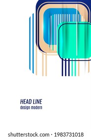Overlapping rounded squares, lines. Bright geometric design for creative advertising, poster or brochure in trendy style. Vector illustration