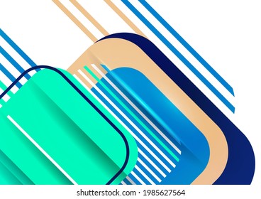 Overlapping rounded squares, lines. Bright geometric design for creative advertising, poster or brochure in trendy style. Vector illustration