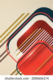 Overlapping rounded squares, lines. Bright geometric design for creative advertising, poster or brochure in trendy style. Vector illustration