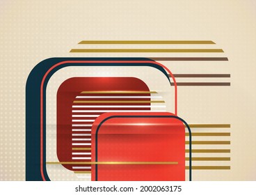 Overlapping rounded squares, lines. Bright geometric design for creative advertising, poster or brochure in trendy style. Vector illustration