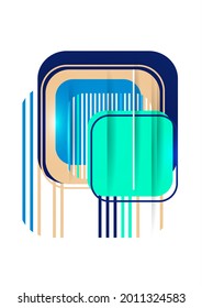 Overlapping rounded squares, lines. Bright geometric design for creative advertising, poster or brochure in trendy style. Vector illustration