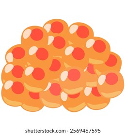 Overlapping salmon roe, salmon and trout eggs, fish eggs, rice balls sushi ingredients, vector illustration realistic