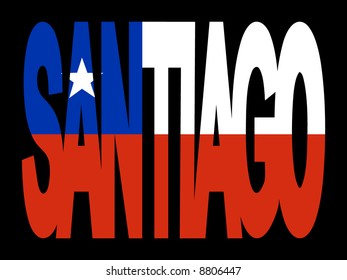overlapping Santiago text with Chilean flag illustration