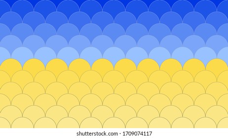 overlapping segments of blue and yellow tones with a stroke are arranged in rows and form an art image of the national flag of Ukraine. Ukrainian patriotic wallpaper. vector