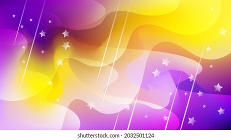 overlapping semitransparent shapes with smooth edges and stars of varying sizes against the backdrop of an insane mix of purples and yellows. elegant background for your projects. vector 