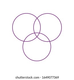 Overlapping sets in math., overlapping circles, 3 intersecting circles. Vector.