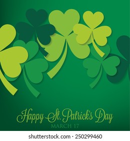 Overlapping shamrock St Patrick's Day card in vector format.