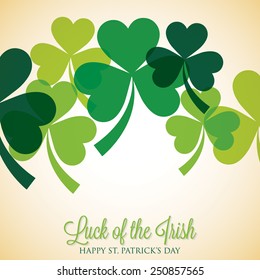 Overlapping shamrock St Patrick's Day card in vector format.