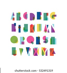 Overlapping Shapes Alphabet That Is Colorful And Reminds Of The Bauhaus School