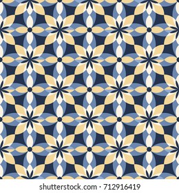Overlapping shapes blue and yellow seamless floral pattern