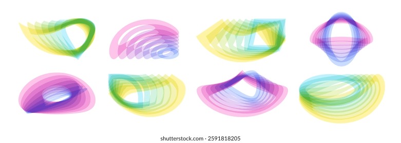 Overlapping shapes set. Trendy gradient transparent geometric elements for your design