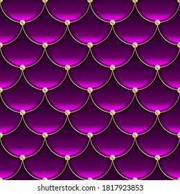 overlapping, shiny, magenta, with gold border and buttons, the segments are lined up to form a luxurious scaly seamless pattern. vector
