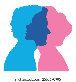 Overlapping Silhouettes of a Man and Woman in Vibrant Colors