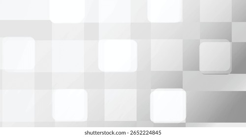 Overlapping, softly rounded squares in shades of grey and white create a subtle, textured geometric pattern. The squares vary slightly in tone and opacity.