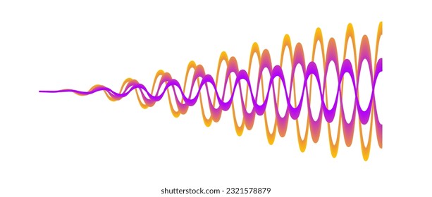 Overlapping sound waves or signals. Three purple orange gradient sinusoid lines. Voice or music audio design element for flyer, poster, banner. Radio signal graphic samples. Vector