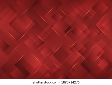 Overlapping square shapes and light on dark red abstract background with gradient. Vector illustration