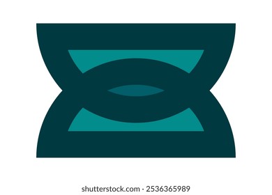 Overlapping teal semicircles, thick stroke icon. Two half-circle outline symbols. Isolated on a white background.