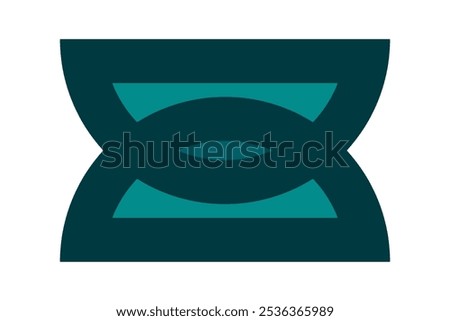 Overlapping teal semicircles, thick stroke icon. Two half-circle outline symbols. Isolated on a white background.