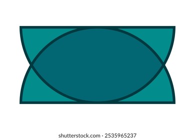 Overlapping teal semicircles, thin stroke icon. Two half-circle outline symbols. Isolated on a white background.