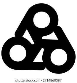 Logotipo de três círculos sobrepostos: símbolo de colaboração, comunidade e processo de entrelaçamento
