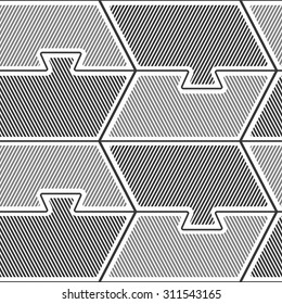 overlapping tiles puzzle seamless pattern, monochrome style