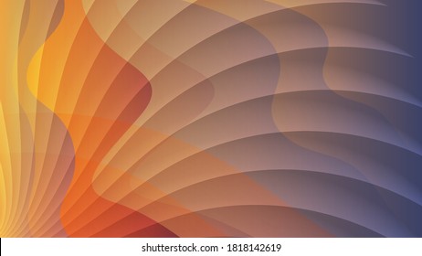 solapar rayas curvadas translúcidas con un fondo de una mezcla de amarillo, naranja, beige y azul. fondo de pantalla geométrico colorido. vector