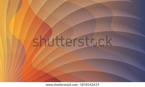 overlapping translucent curved stripes against a background of a mixture of yellow, orange, beige, blue. colorful geometric wallpaper. vector