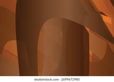 A sobreposição de formas orgânicas translúcidas em tons mornos de marrom e laranja cria um plano de fundo abstrato moderno e fluente.