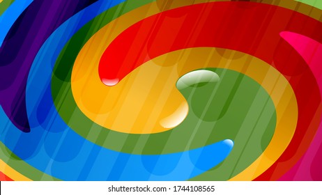 solapar rayas translúcidas con bordes redondeados sobre un fondo de mezcla espiral de colores. fondo de pantalla abstracto. vector