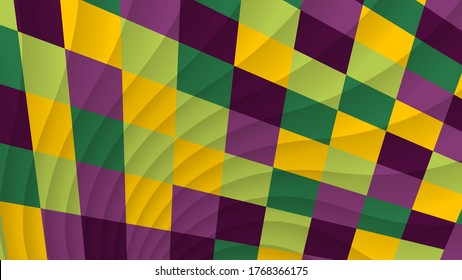 overlapping translucent wavy stripes on the background of a surface formed by multi-colored polygons of different sizes. abstract wallpaper. vector