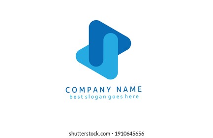Overlapping triangle logo design in light dark blue color. isolated white. vector