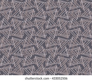 Overlapping triangles overlay.Hand drawn seamless background.Rough hatched pattern. Fabric design.