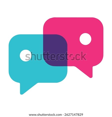 Overlapping turquoise and pink speech bubble icons representing conversation, messaging, and social interaction.