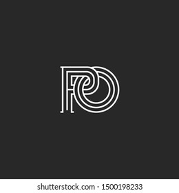 Overlapping of two letters P and O creative linear monogram PO initials in medieval style, Interweaving thin lines ornament