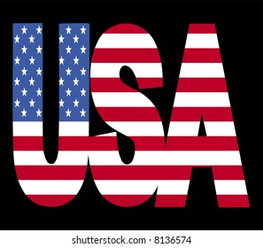 overlapping USA text with American flag