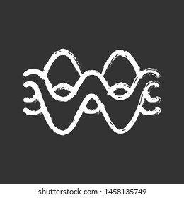 Overlapping waves chalk icon. Abstract energy, synergy flow waveform. Fluid, organic waves, soundwaves. Vibration amplitude, level curves. Wavy lines. Isolated vector chalkboard illustration
