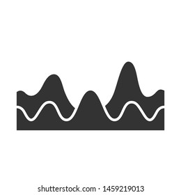 Overlapping waves glyph icon. Silhouette symbol. Sound wave with flowing, fluid effect. Digital soundwave, audio waveform, audio rhythm. Music. Negative space. Vector isolated illustration