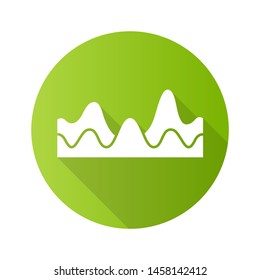 Overlapping waves green flat design long shadow glyph icon. Sound wave with flowing effect. Digital soundwave, audio waveform, audio rhythm. Music, stereo frequency. Vector silhouette illustration