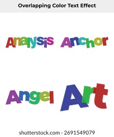 Overlapping Word Art Colorful Letters on White Backdrop Text Effect Design
