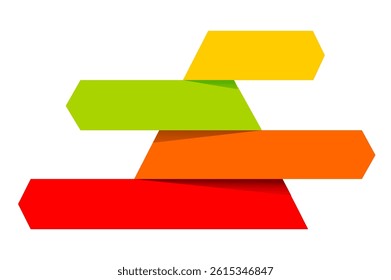 Overlapping with yellow with green with orange and red arrow shaped bars arranged hierarchical statistical and space for text, Pyramid four layers for presenting business ideas or disparity