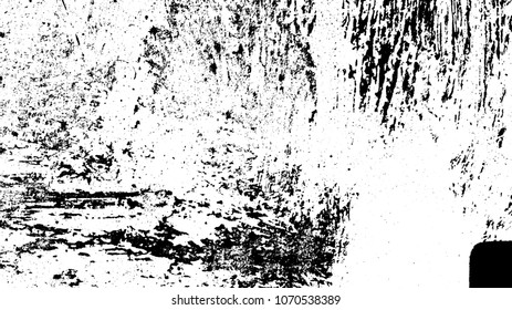 Overlay aged grainy messy template. Distress urban used texture. Grunge rough dirty background. Brushed black paint cover. Renovate wall frame grimy backdrop. Empty aging design element. EPS10 vector.