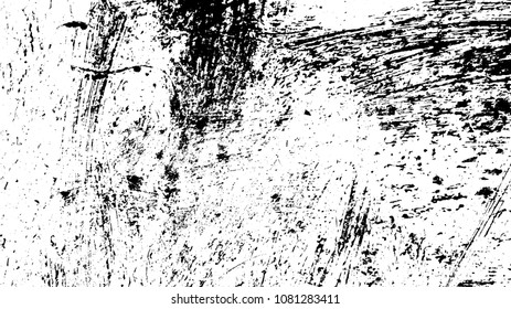 Overlay aged grainy messy template. Distress urban used texture. Grunge rough dirty background. Brushed black paint cover. Renovate wall frame grimy backdrop. Empty aging design element. EPS10 vector.