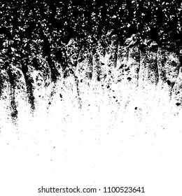 Overlay aged grainy messy template. Distress urban used texture. Grunge rough dirty background. Brushed black paint cover. Renovate wall frame grimy backdrop. Empty aging design element. EPS10 vector.