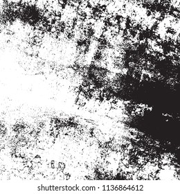 Overlay aged grainy messy template. Distress urban used texture. Grunge rough dirty background. Brushed black paint cover. Renovate wall frame grimy backdrop. Empty aging design element. EPS10 vector.
