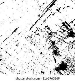 Overlay aged grainy messy template. Distress urban used texture. Grunge rough dirty background. Brushed black paint cover. Renovate wall frame grimy backdrop. Empty aging design element. EPS10 vector.