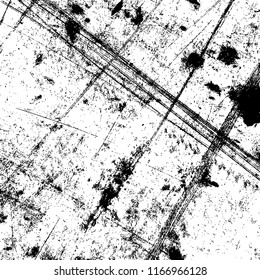 Overlay aged grainy messy template. Distress urban used texture. Grunge rough dirty background. Brushed black paint cover. Renovate wall frame grimy backdrop. Empty aging design element. EPS10 vector.