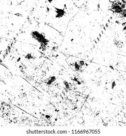 Overlay aged grainy messy template. Distress urban used texture. Grunge rough dirty background. Brushed black paint cover. Renovate wall frame grimy backdrop. Empty aging design element. EPS10 vector.